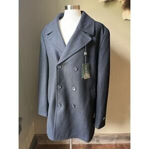 Lauren Ralph Lauren Double Breasted Anchor Button Wool Blend Overcoat NWT XL Blu